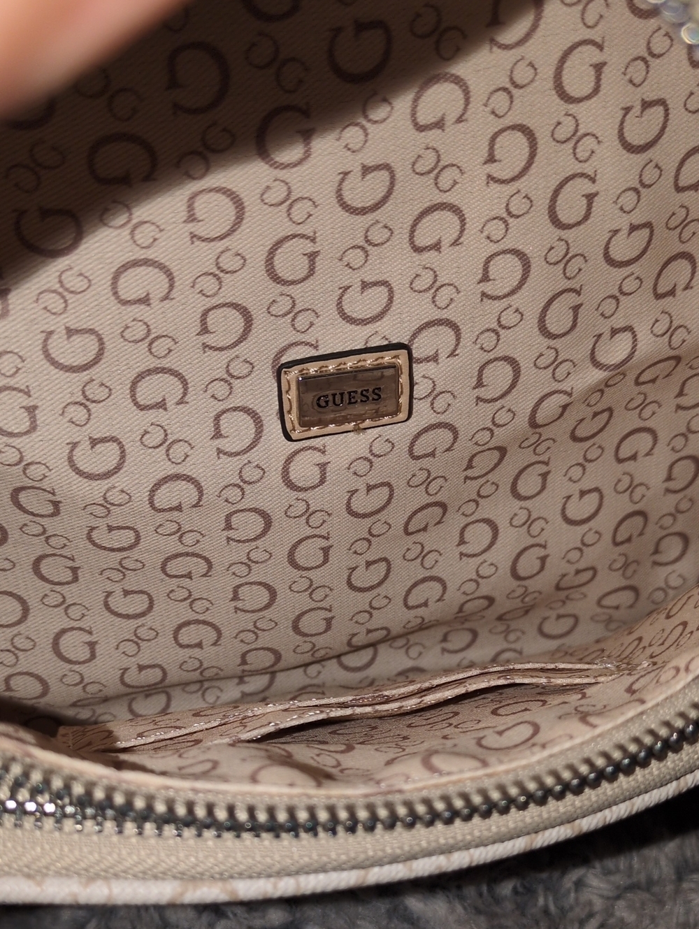 GUESS Hailley Cream Logo Canvas Crossbody with Beige Strap - Picture 2 of 4